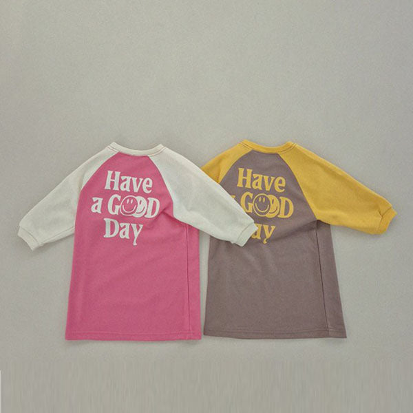 Soybean Raglan Dress <Cream Pink/Yellow Brown> *XS~JM*