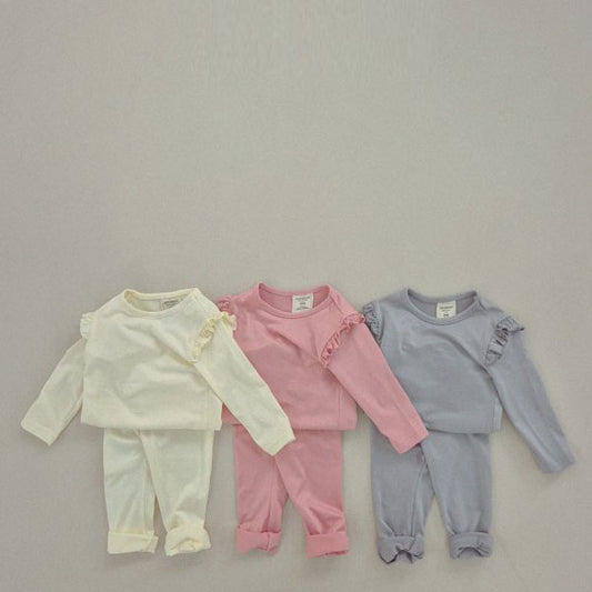 Soybean Frill Jammies <Cream/Gray/Pink> *XS~XL*