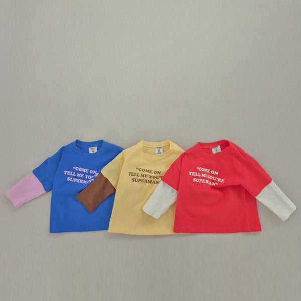 Soybean Super Man Layered Tee <Red Cream/Yellow Brown/Cobalt Pink> *XS~JM*