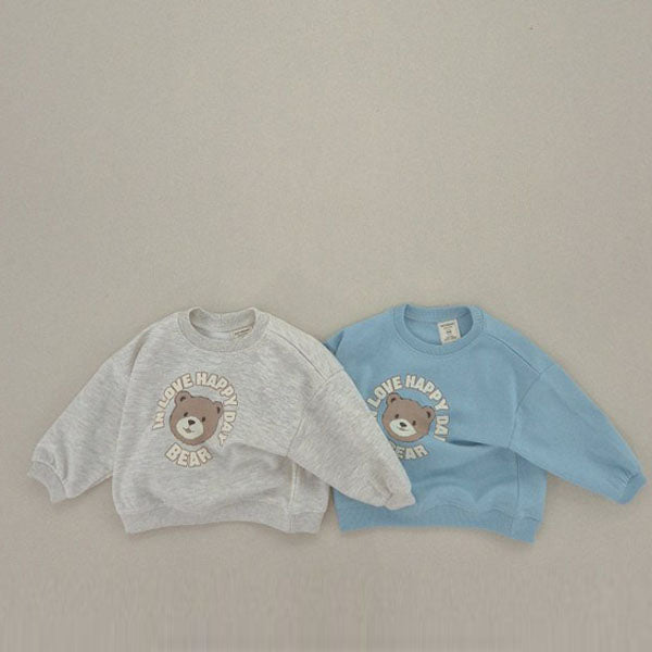 Soybean Love Bear Sweatshirt <Light Blue/Oatmeal> *XS~JM*