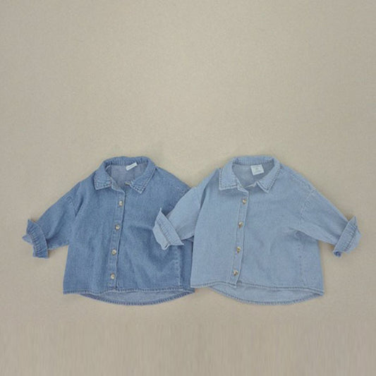 Soybean Loose Denim Shirts <Mid/Dark> *XS~JM*