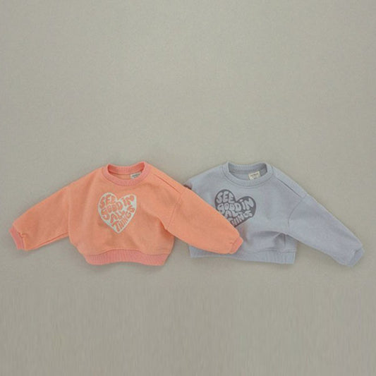 Soybean Cropped Heart Sweatshirt <Orange/Gray> *XS~JM*