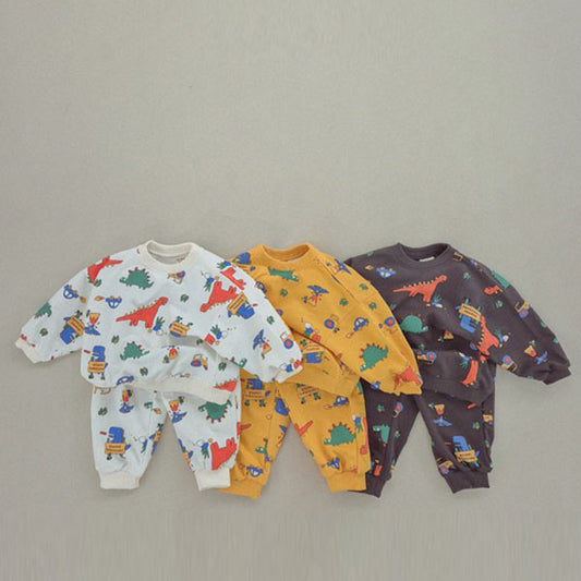 Soybean Dino Scribble Set <Charcoal/Yellow/Cream> *XS~XL*