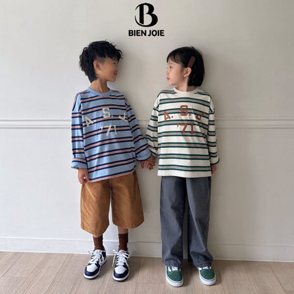 BienJoie Maron Stripe Tee <Ivory/Sky Blue> *S~5XL*