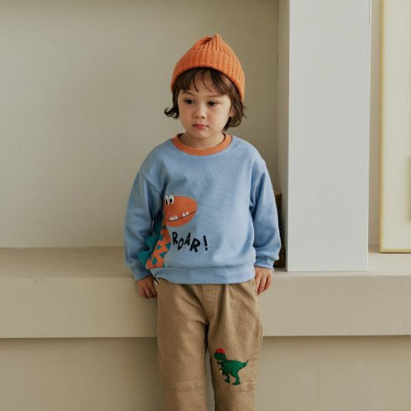 OrangeMom Horned Dino Colored Sweatshirt <Beige/Light Blue> *5~15*