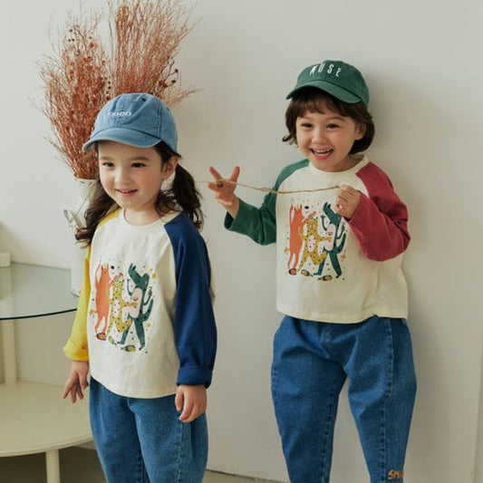 OrangeMom Raglan Animal Tee <Green Wine/Mustard Blue> *5~15*