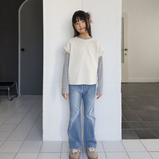 Oahu Fuzzy bootcut denim pants <Light blue denim / Black denim> *XS–JXL*